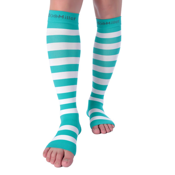 Open Toe Compression Sleeve 15-20 mmHg TEAL/WHITE