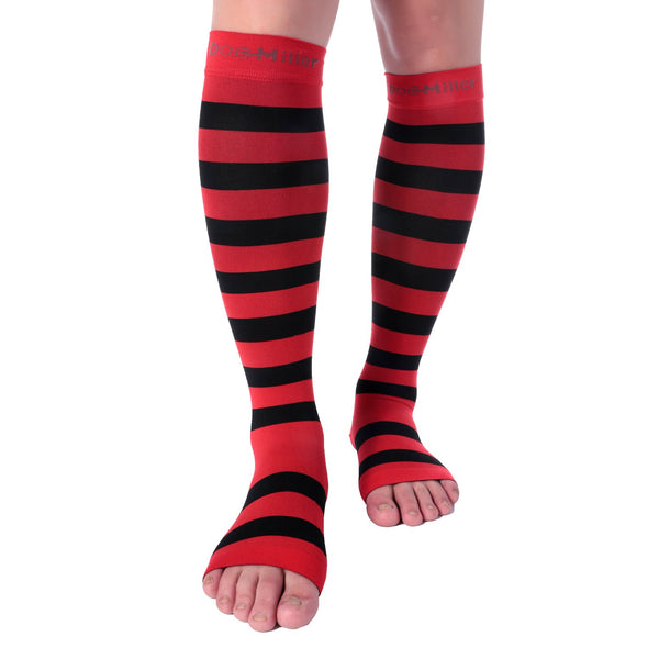 Open Toe Compression Sleeve 15-20 mmHg RED/BLACK