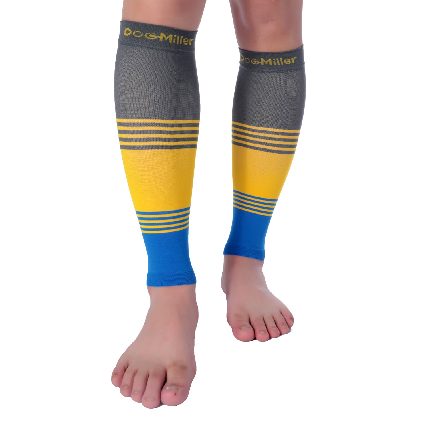Premium Calf Compression Sleeve 20-30 mmHg GRAY/YELLOW/BLUE by Doc Miller