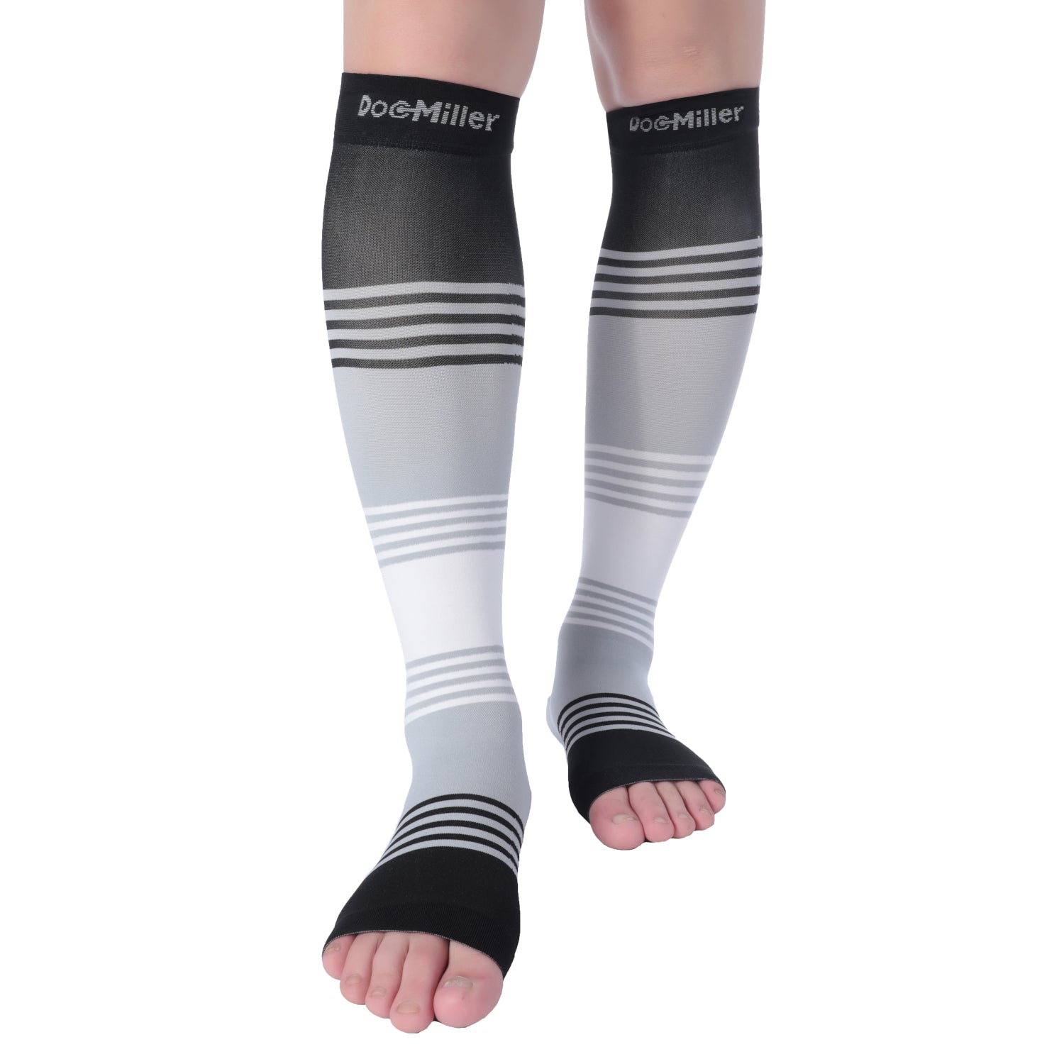 Open Toe Compression Socks 20-30 mmHg BLACK/GRAY/WHITE by Doc Miller