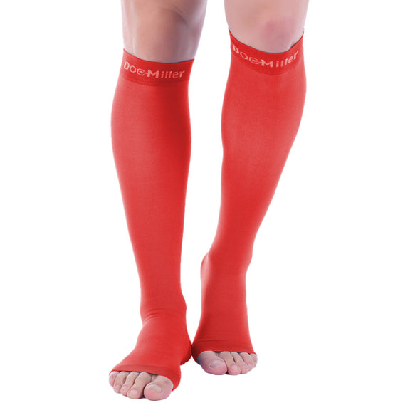 Open Toe Compression Sleeve 15-20 mmHg RED