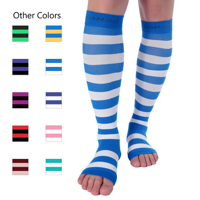 Open Toe Compression Sleeve 15-20 mmHg Stripes White and Blue