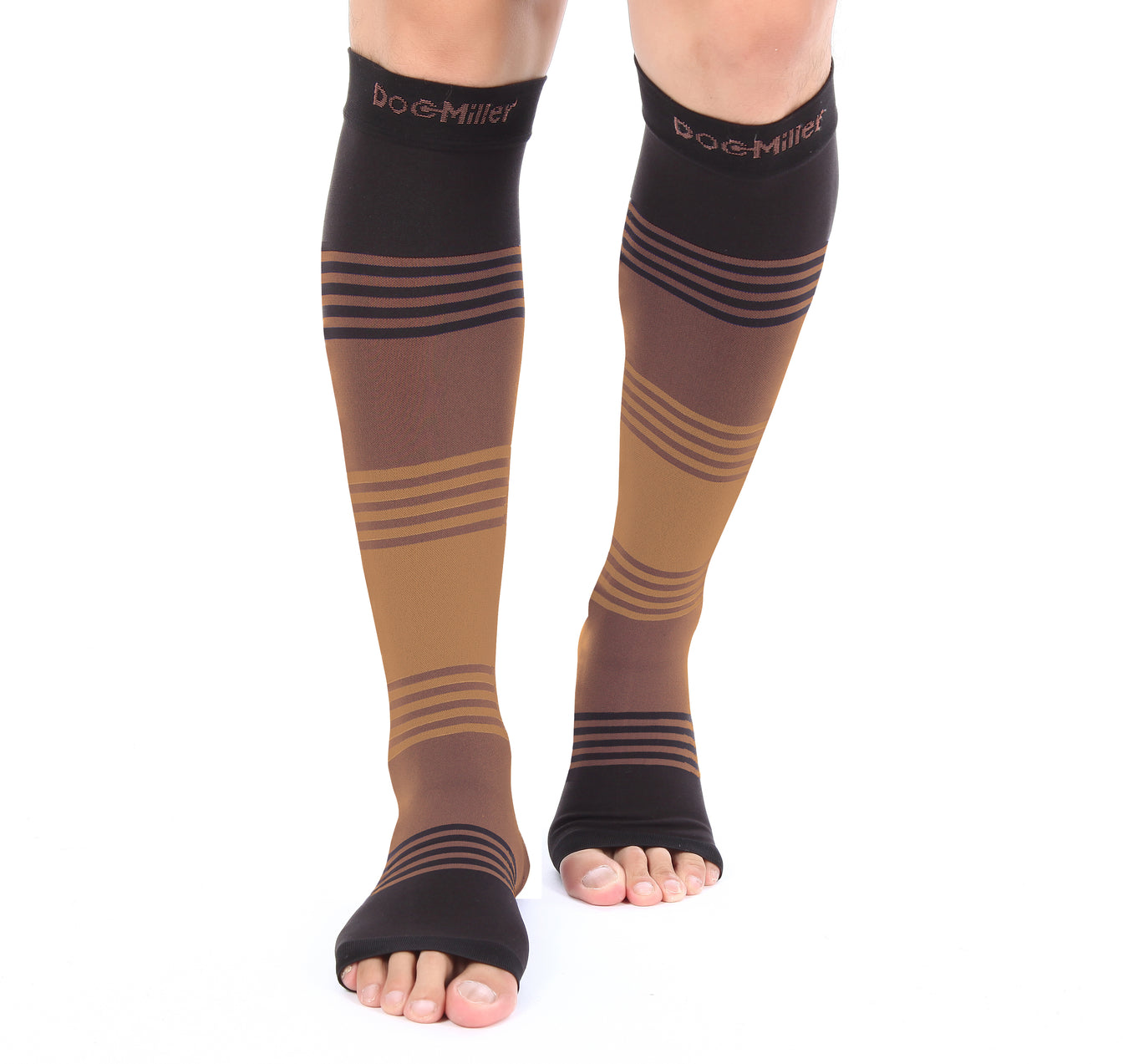 Open Toe Compression Socks 20-30 mmHg BLACK/BROWN/TAN